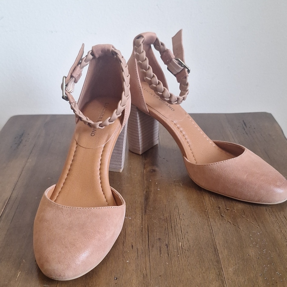 Lucky Brand Karolin Braided Ankle Strap Block Heel Pumps 7M - Picture 2 of 9